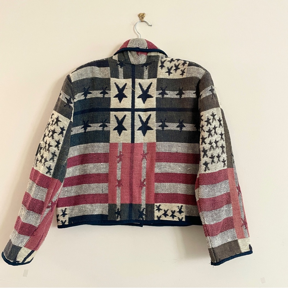 Jacket Womens Medium Tapestry USA Flag Stars Western Red Blue Patriotic 4th July - Picture 3 of 15